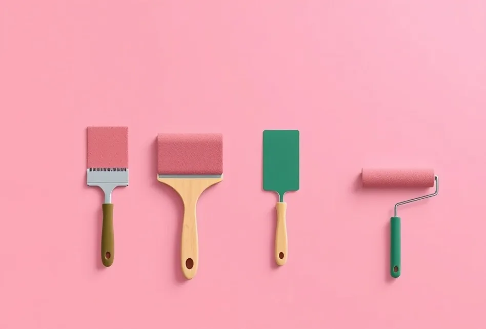 Outils de peinture disposés dans l'ordre des étapes du chantier