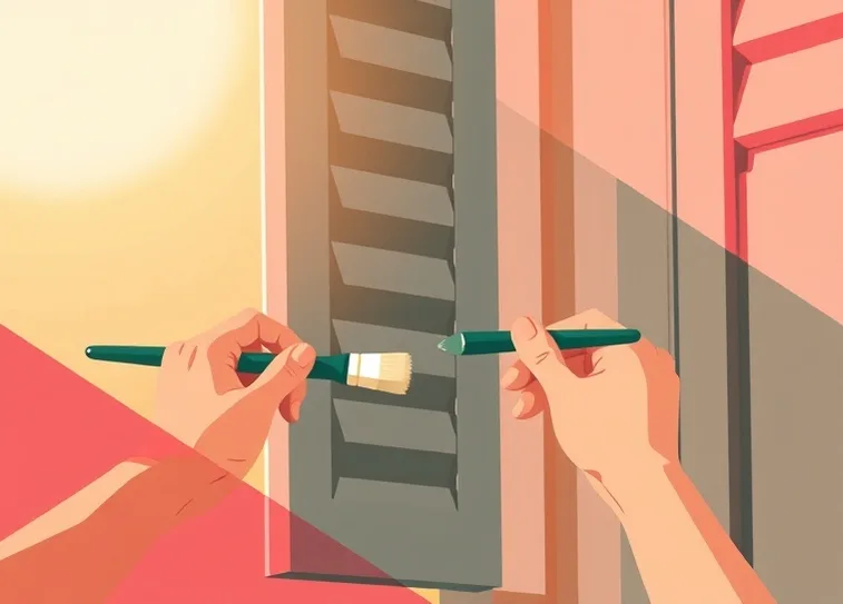 Mise en peinture au pinceau de volets et d'encadrements en bois