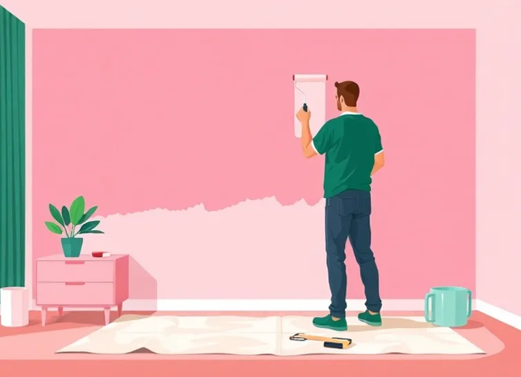 Peintre appliquant la peinture au rouleau sur un mur de salon