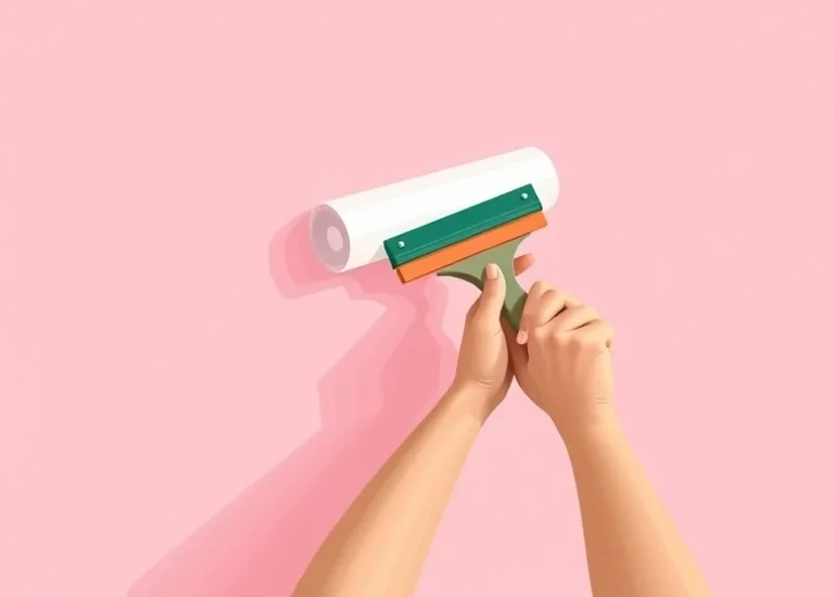 Pose de papier peint, rouleau et brosse à maroufler